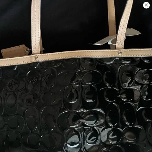 Coach Black Patent Leather Tan Tote Bag new with tags - Picture 14 of 16